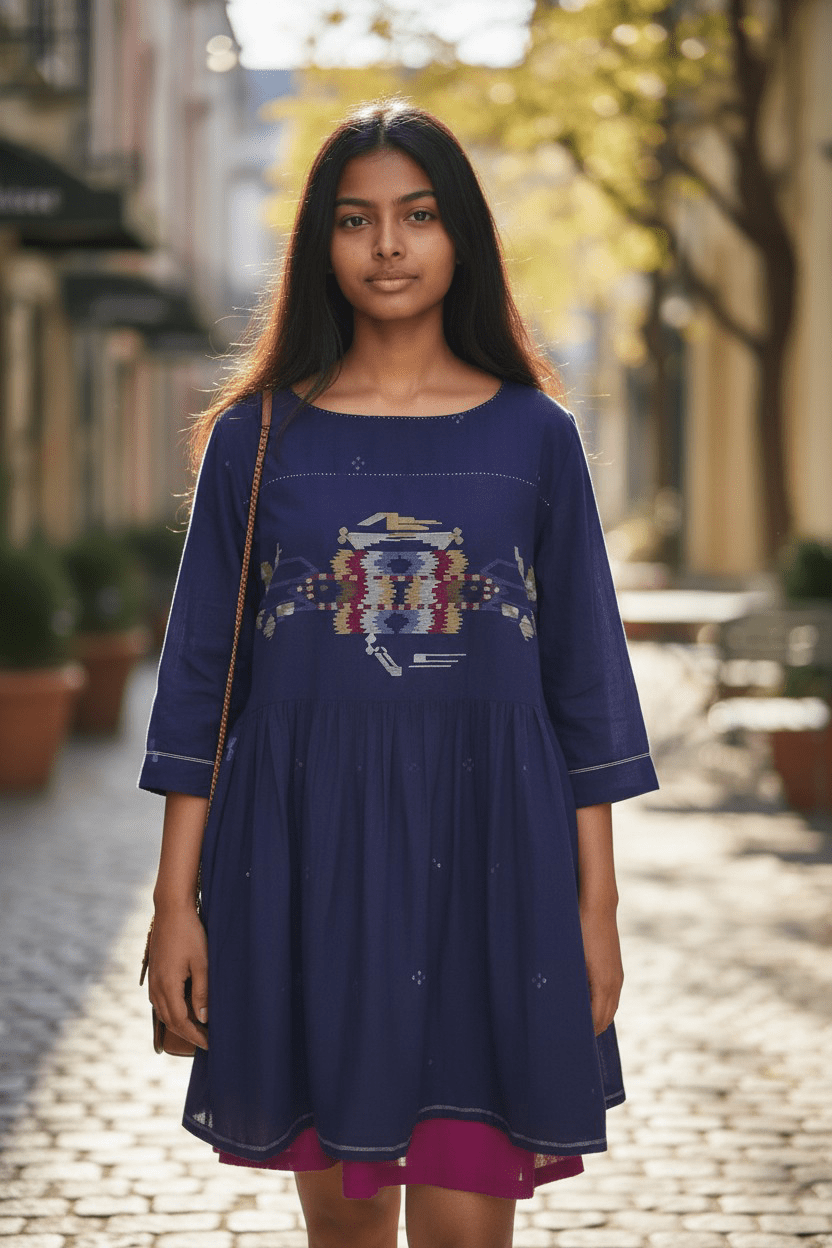 Kullu Dress – Kullu Midnight Blue Jamdani - CiceroniDressesBhomra