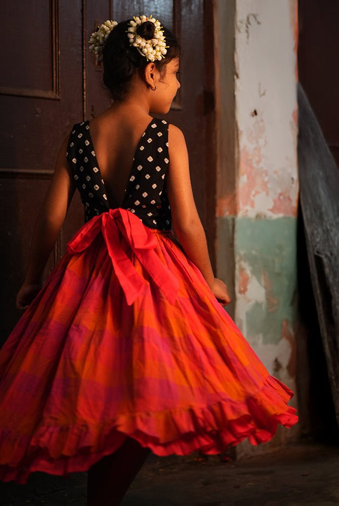 Laddoo Cotton Black Bandhani Top With Checkered Lehenga Set - CiceroniLehenga SetLove The World Today