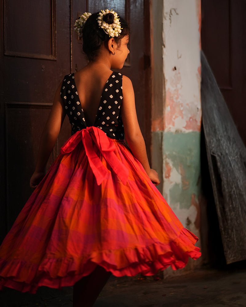 Laddoo Cotton Black Bandhani Top With Checkered Lehenga Set - CiceroniLehenga SetLove The World Today