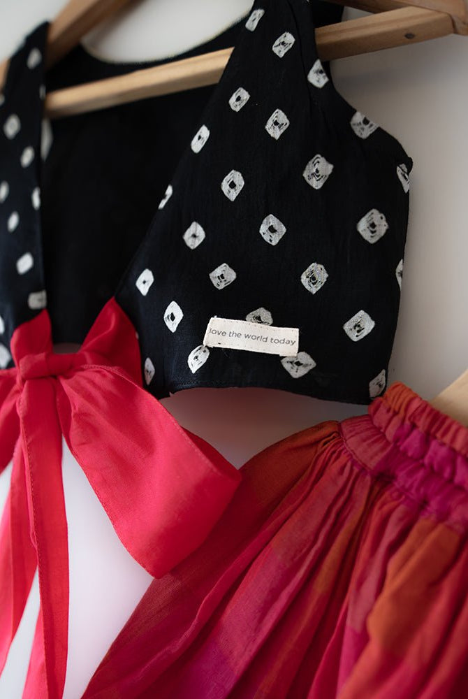 Laddoo Cotton Black Bandhani Top With Checkered Lehenga Set - CiceroniLehenga SetLove The World Today