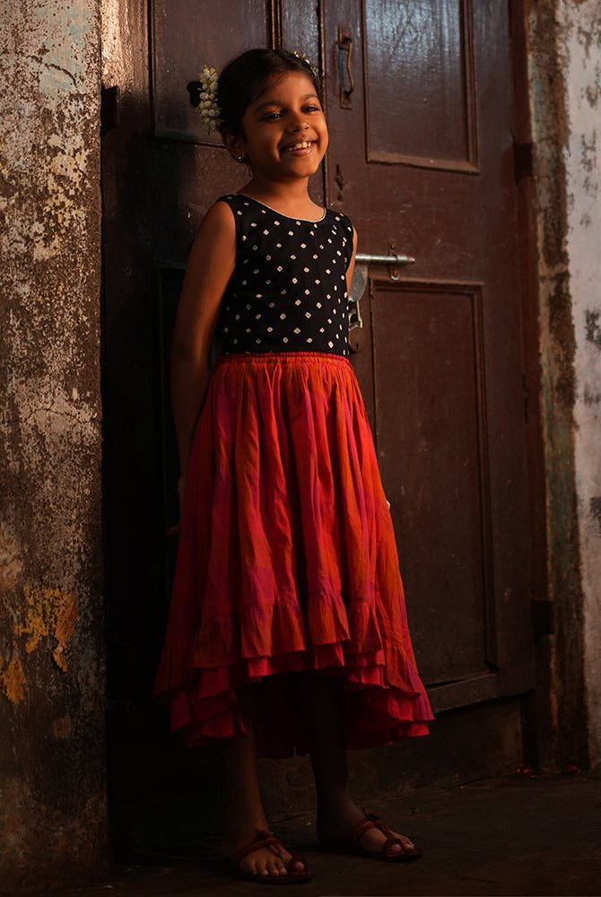 Laddoo Cotton Black Bandhani Top With Checkered Lehenga Set - CiceroniLehenga SetLove The World Today