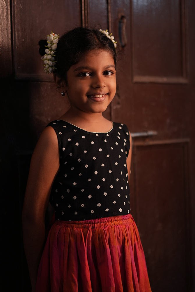 Laddoo Cotton Black Bandhani Top With Checkered Lehenga Set - CiceroniLehenga SetLove The World Today