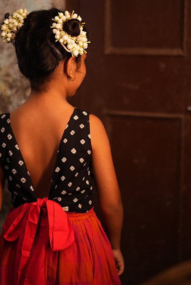 Laddoo Cotton Black Bandhani Top With Checkered Lehenga Set - CiceroniLehenga SetLove The World Today