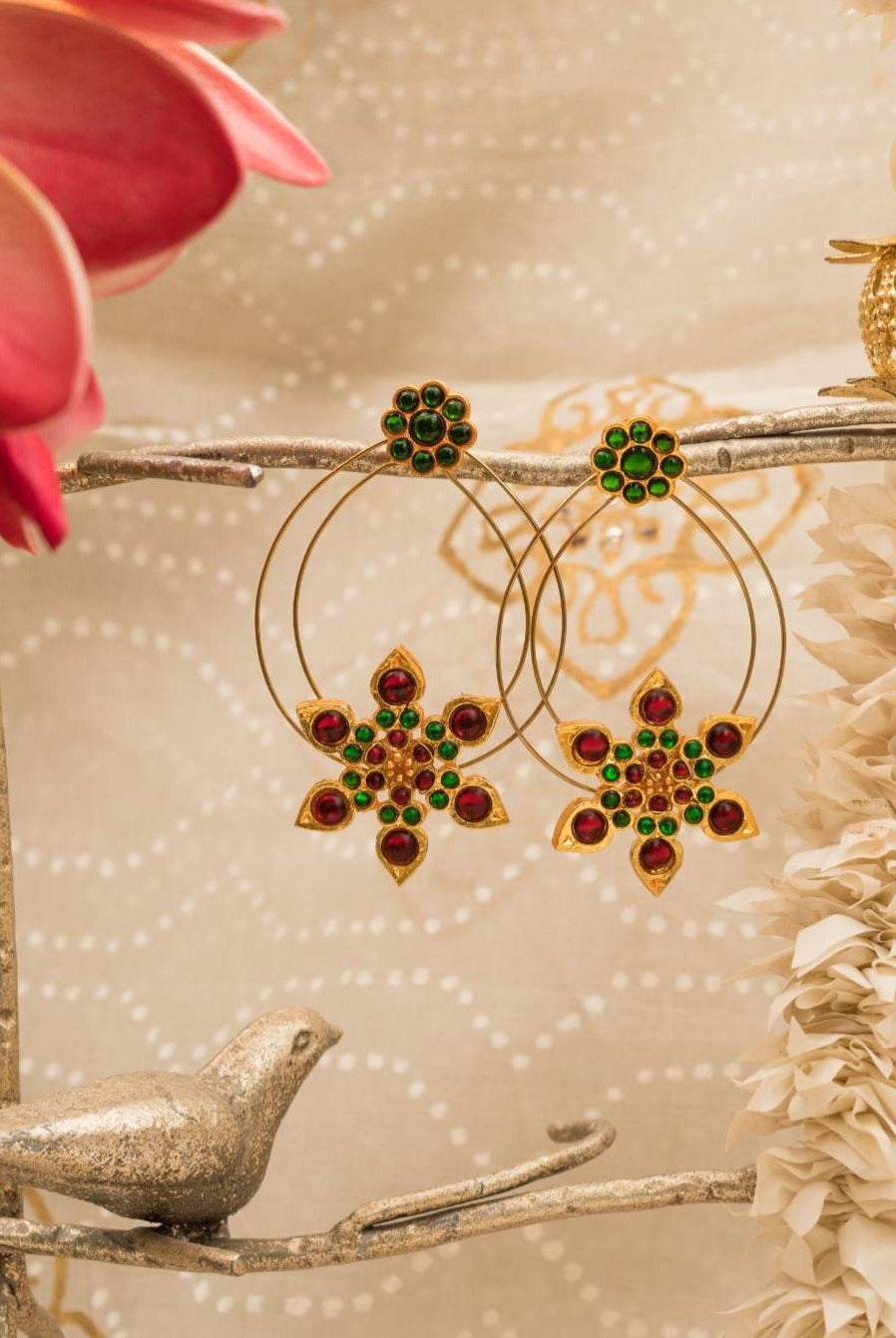 Layered Rings with Temple Motif Flower - CiceroniEarringsAarika