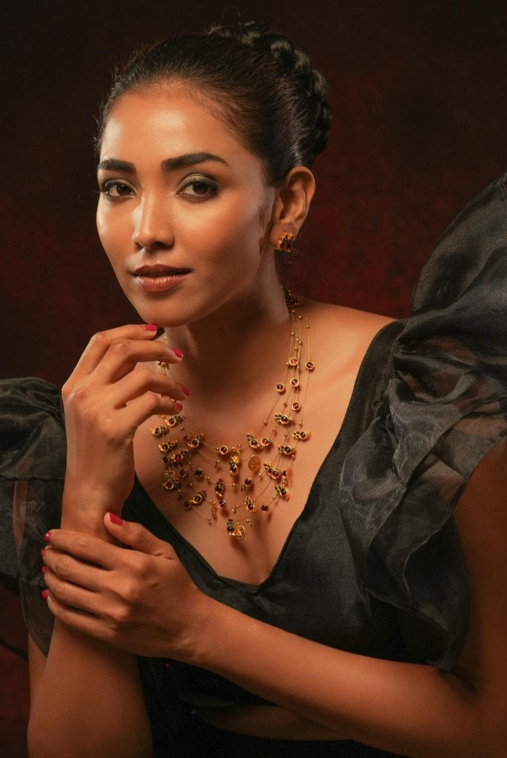 Layered Temple Manga Motif Chain Red - CiceroniNecklaceAarika