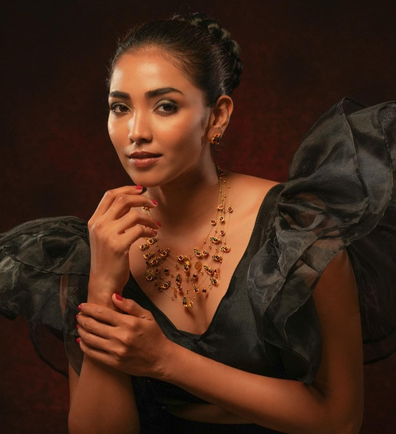 Layered Temple Manga Motif Chain Red - CiceroniNecklaceAarika