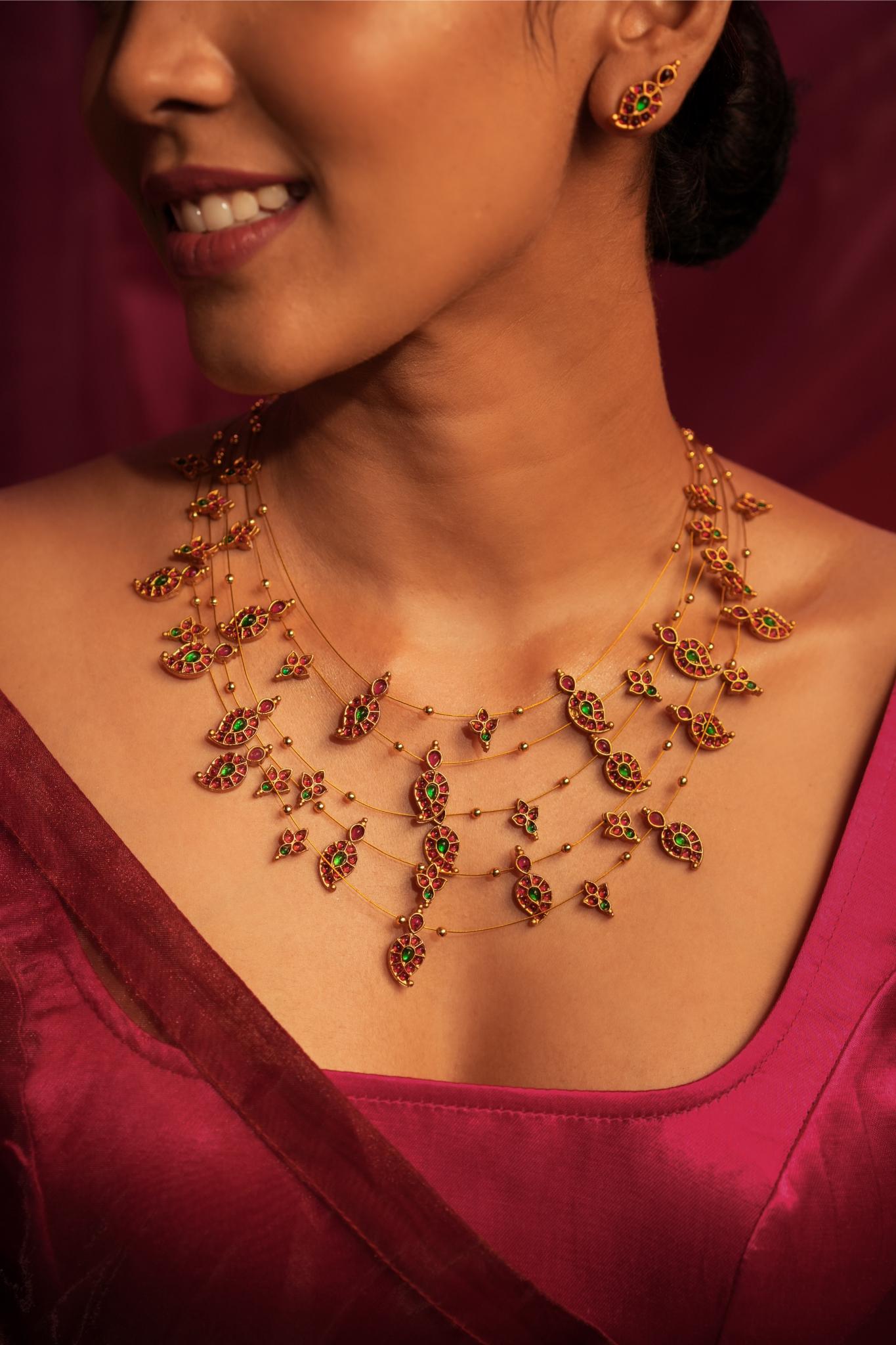 Layered Temple Necklace - Dull Pink - CiceroniNecklaceAarika