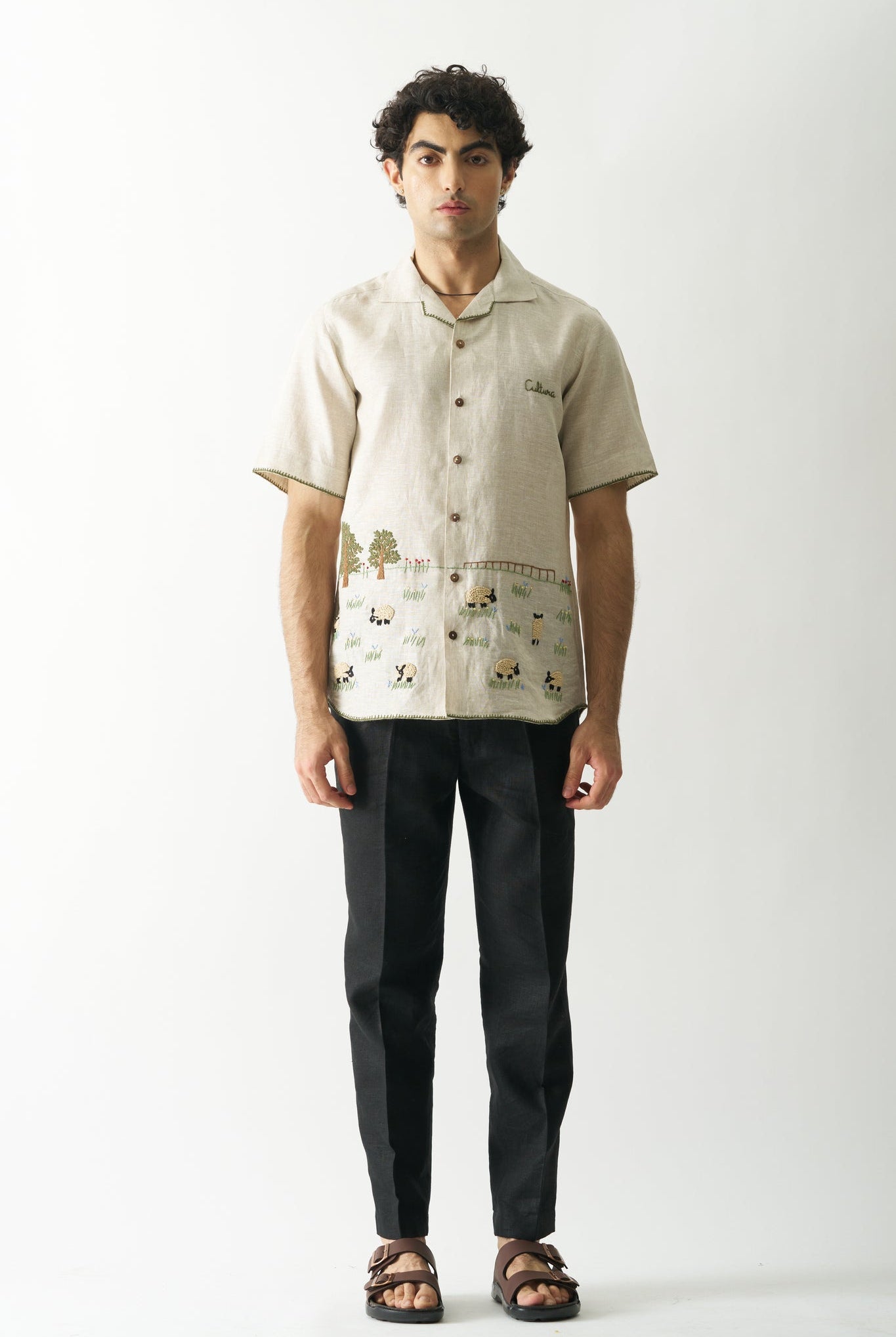 Lazy Sheep - Hand Embroidered Unisex Pure Linen Shirt - CiceroniShirtsCultura Studio