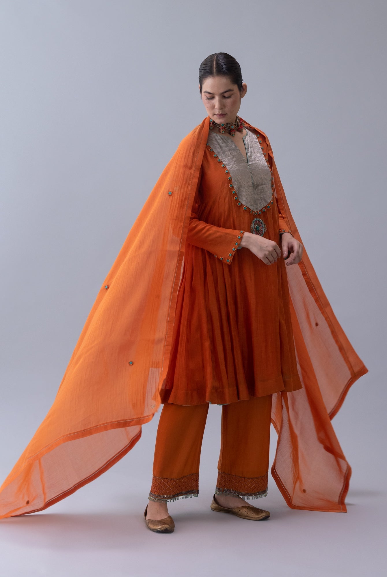 Leah Orange Dupatta - CiceroniDupattaShades of India
