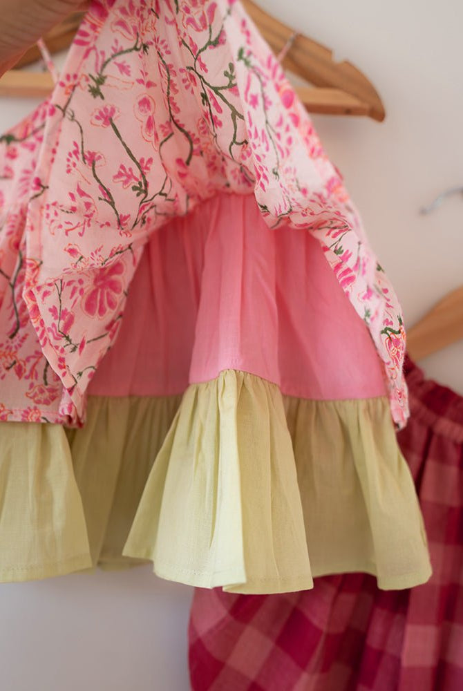 Leela Cotton Pink Floral Flared Top With Pink Checkered Pants Coord Set - CiceroniCo - ord SetLove The World Today