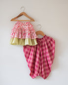 Leela Cotton Pink Floral Flared Top With Pink Checkered Pants Coord Set - CiceroniCo - ord SetLove The World Today