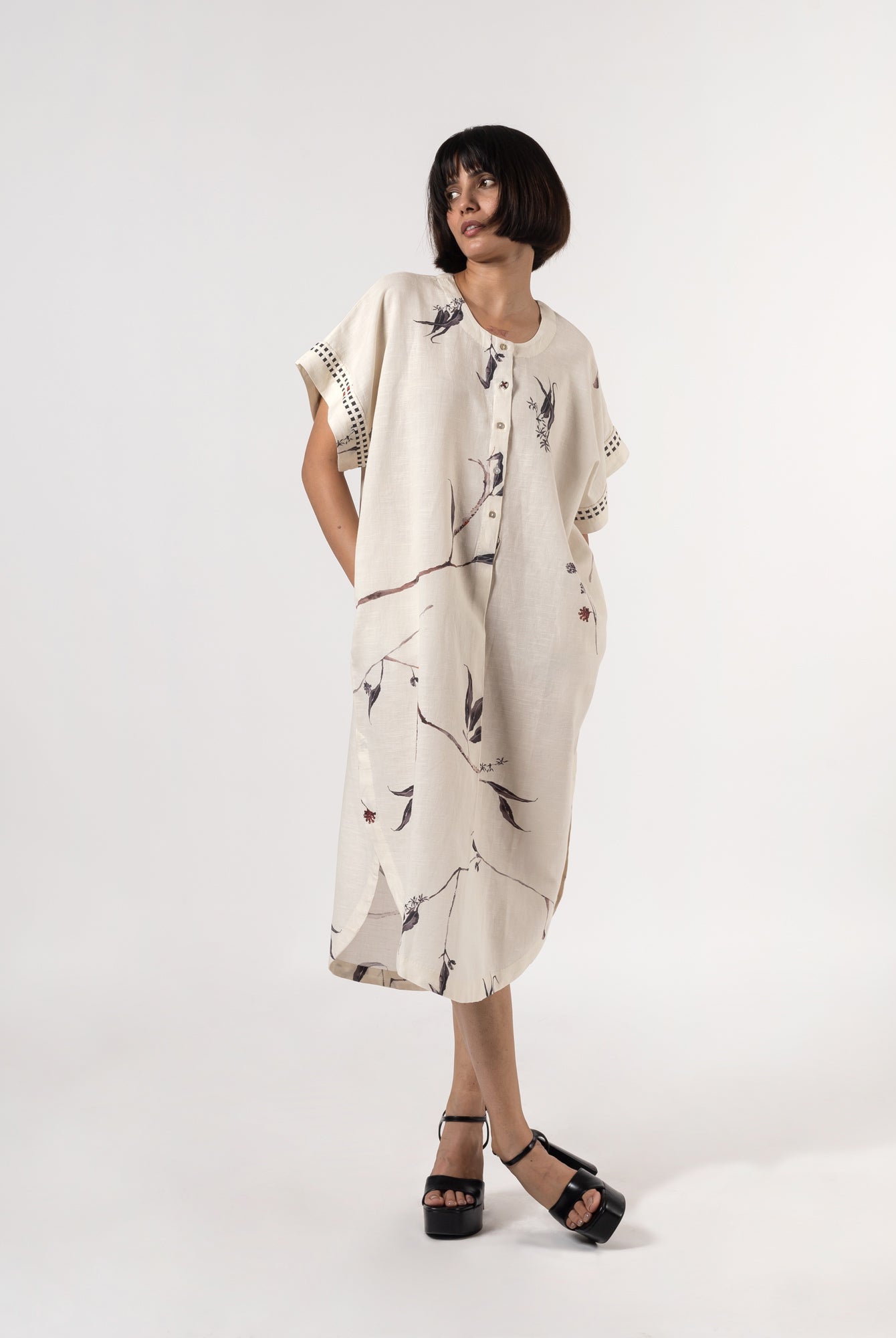 Leila Natural Charcoal Dress - CiceroniDressesShades of India