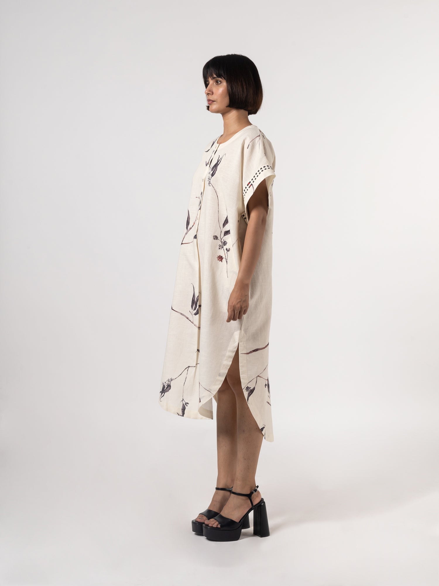 Leila Natural Charcoal Dress - CiceroniDressesShades of India