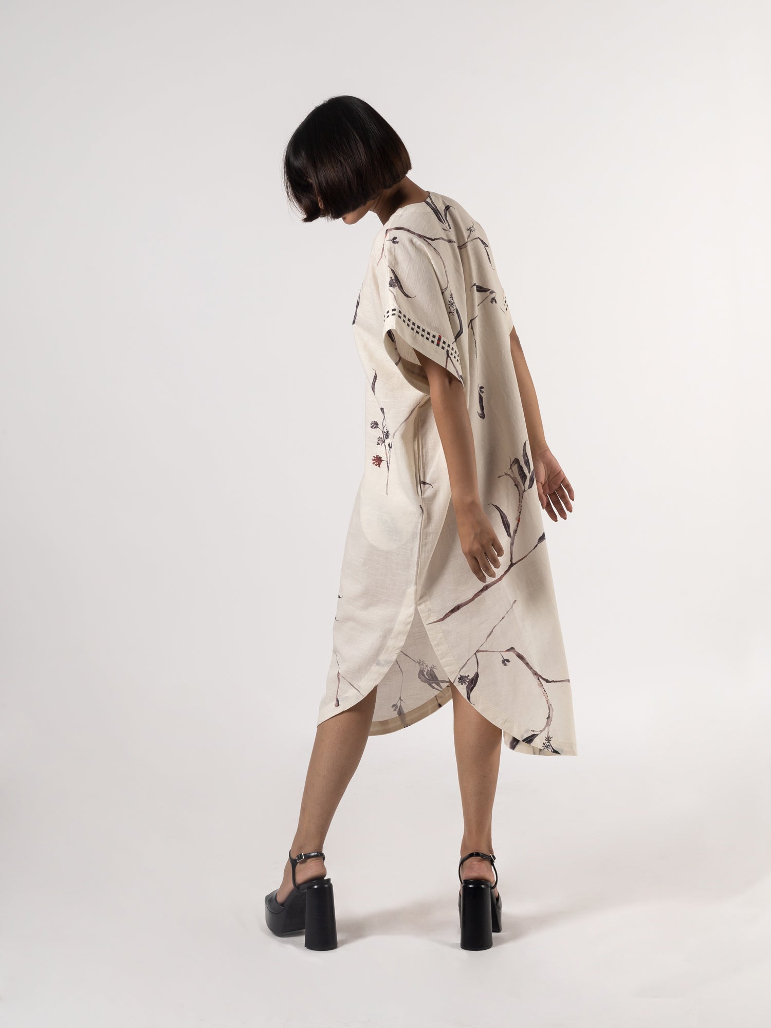 Leila Natural Charcoal Dress - CiceroniDressesShades of India