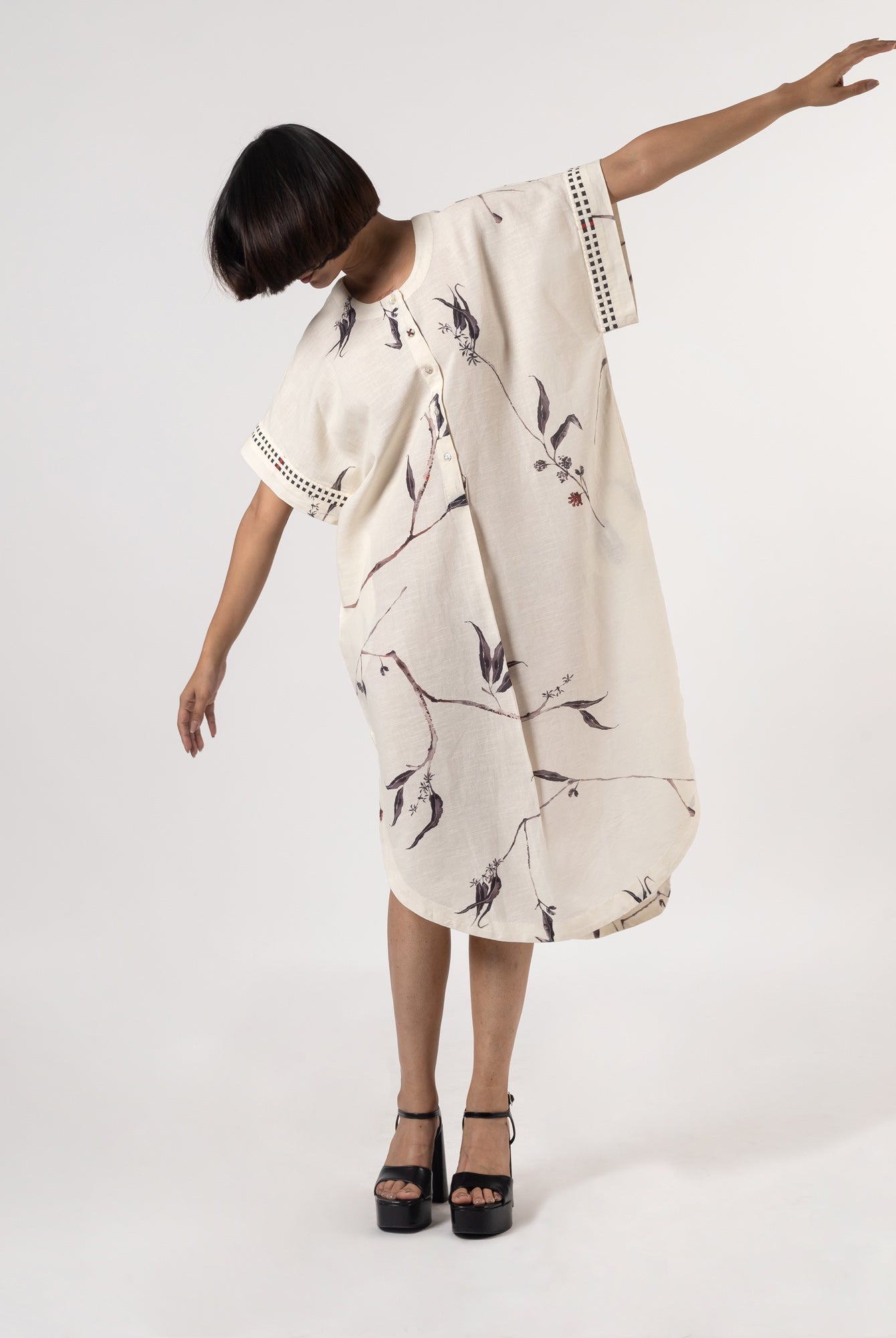 Leila Natural Charcoal Dress - CiceroniDressesShades of India