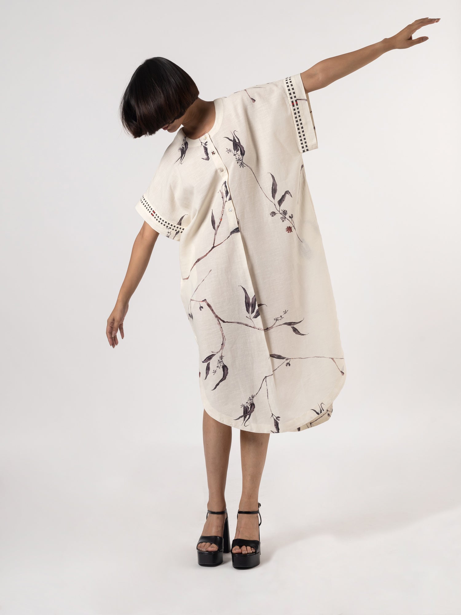 Leila Natural Charcoal Dress - CiceroniDressesShades of India