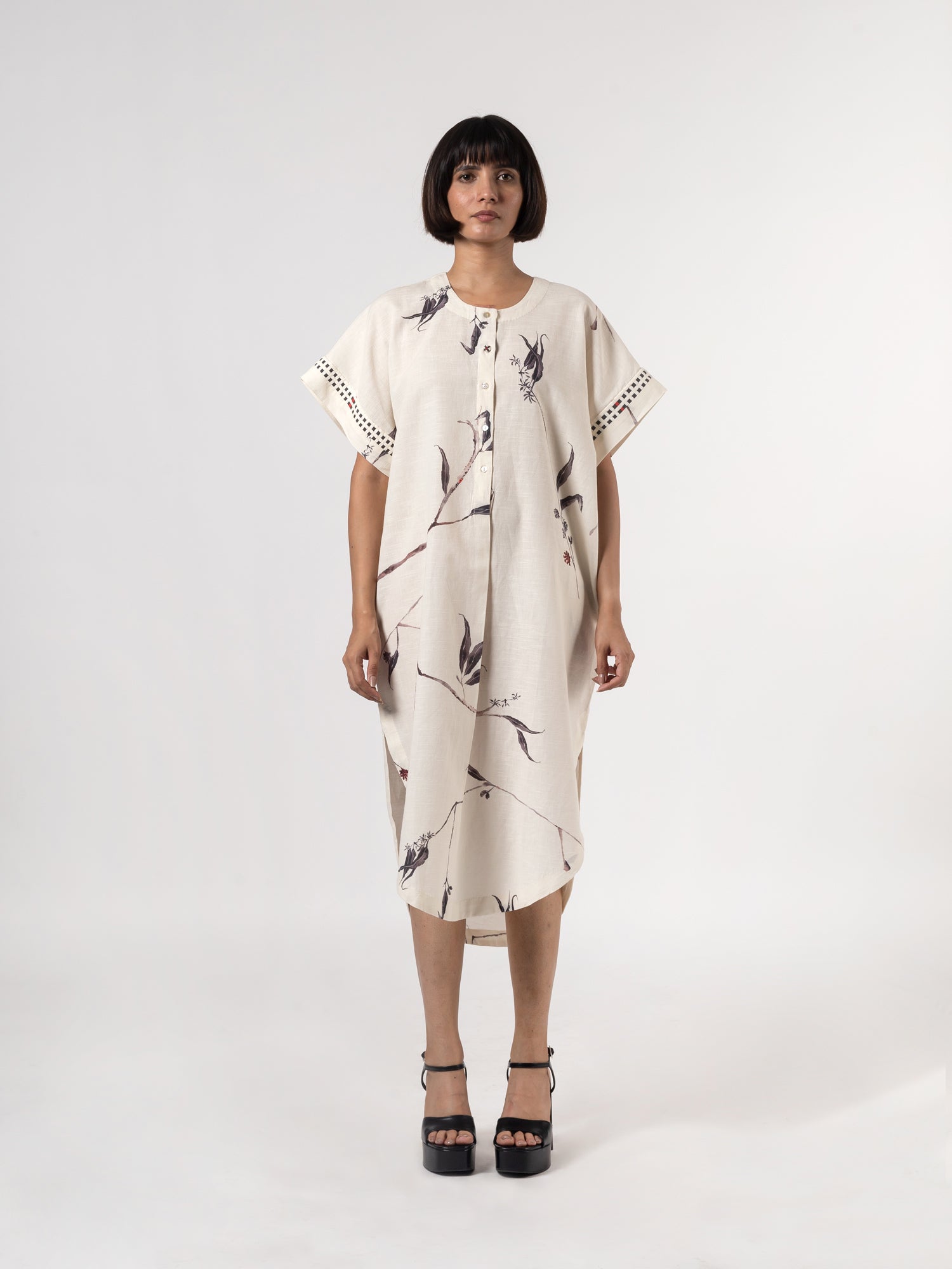 Leila Natural Charcoal Dress - CiceroniDressesShades of India