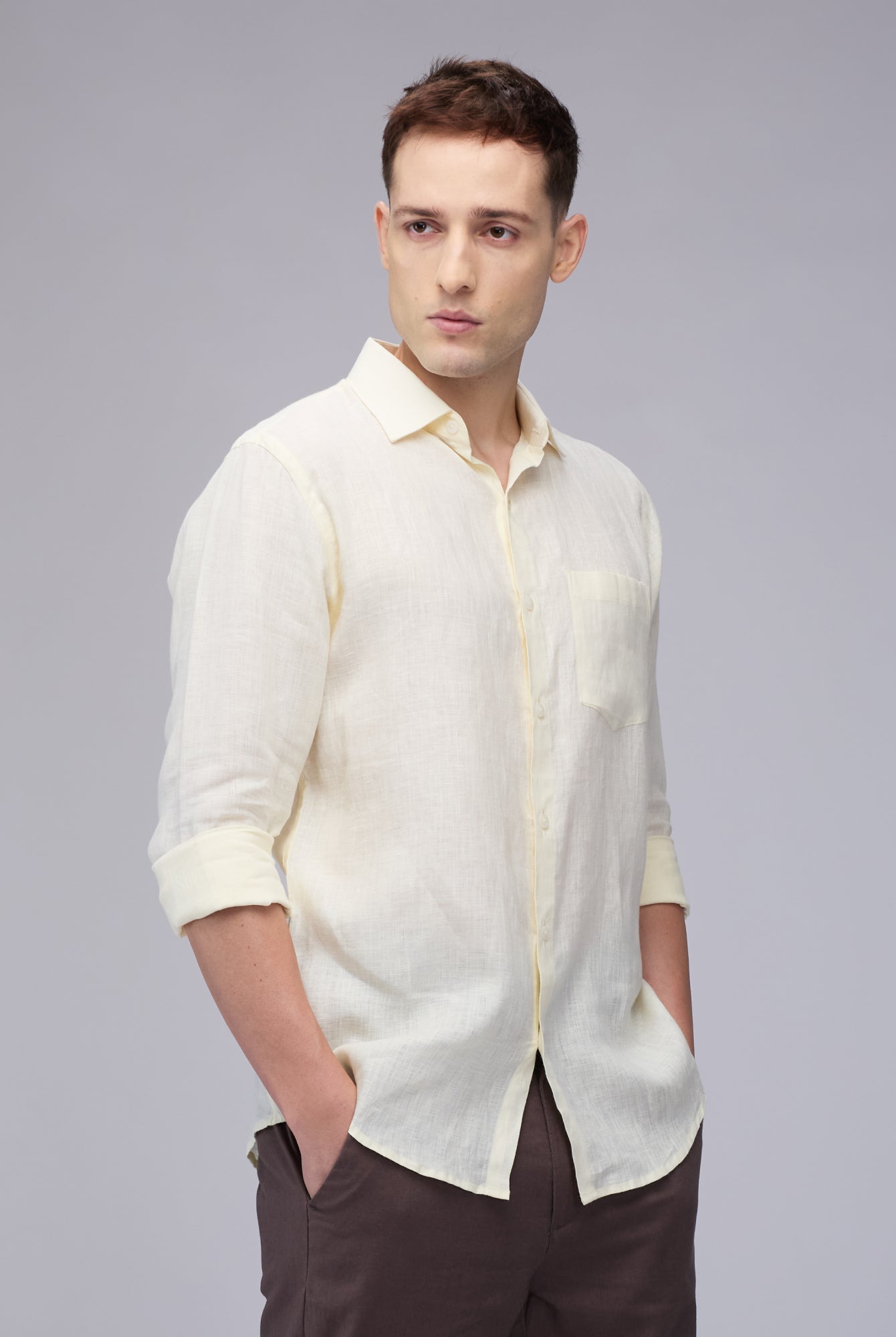 Lemon Yellow 100% Linen Classic Shirt - CiceroniMen Shirtsbhrāta