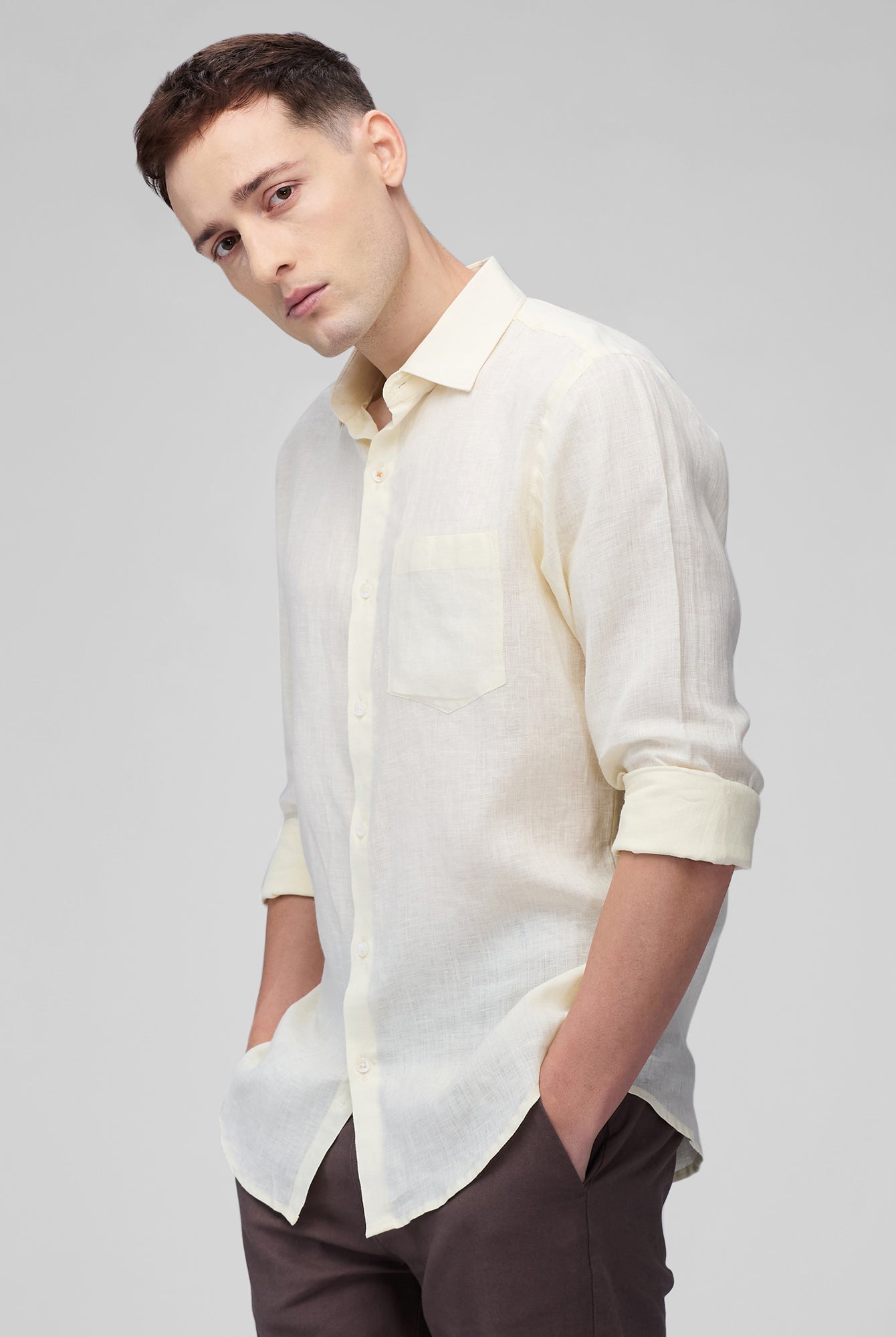 Lemon Yellow 100% Linen Classic Shirt - CiceroniMen Shirtsbhrāta