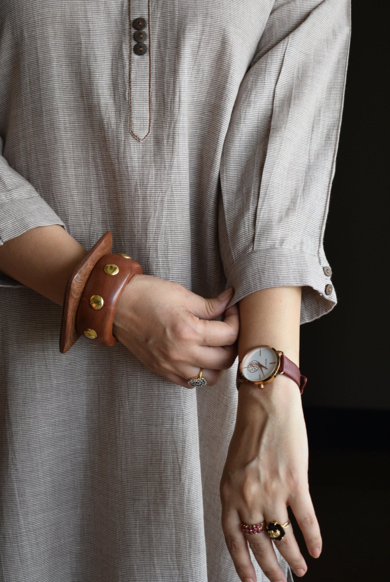 Light Brown Checks Antifit Co - ord Set in Handwoven Cotton - CiceroniKurta Set, Everyday WearHouse of Moxa