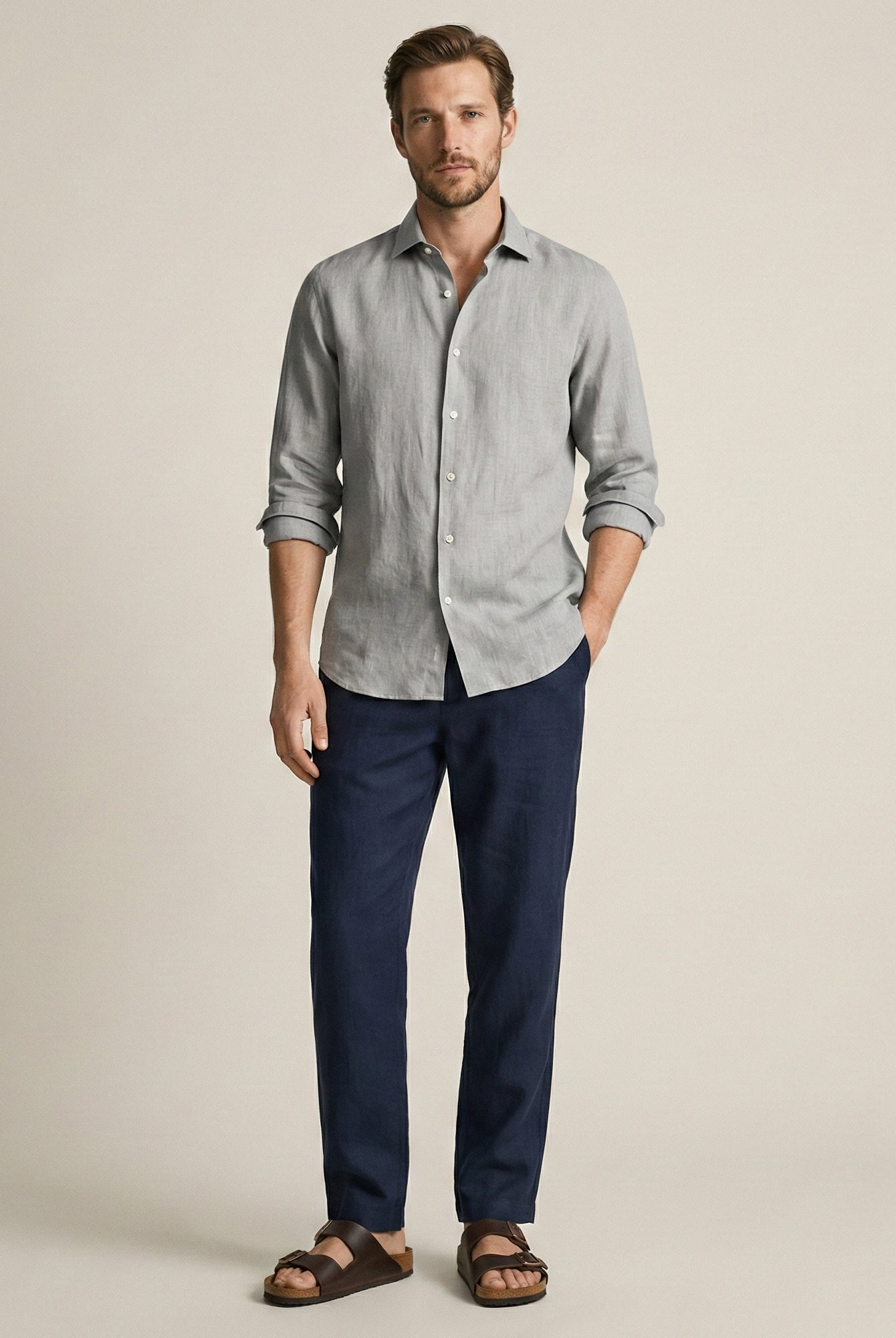Light Gray 100% Pure Linen Shirt - CiceroniMen Shirtsbhrāta