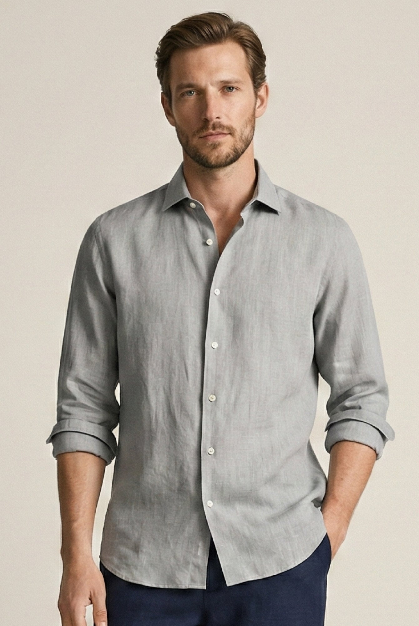 Light Gray 100% Pure Linen Shirt - CiceroniMen Shirtsbhrāta