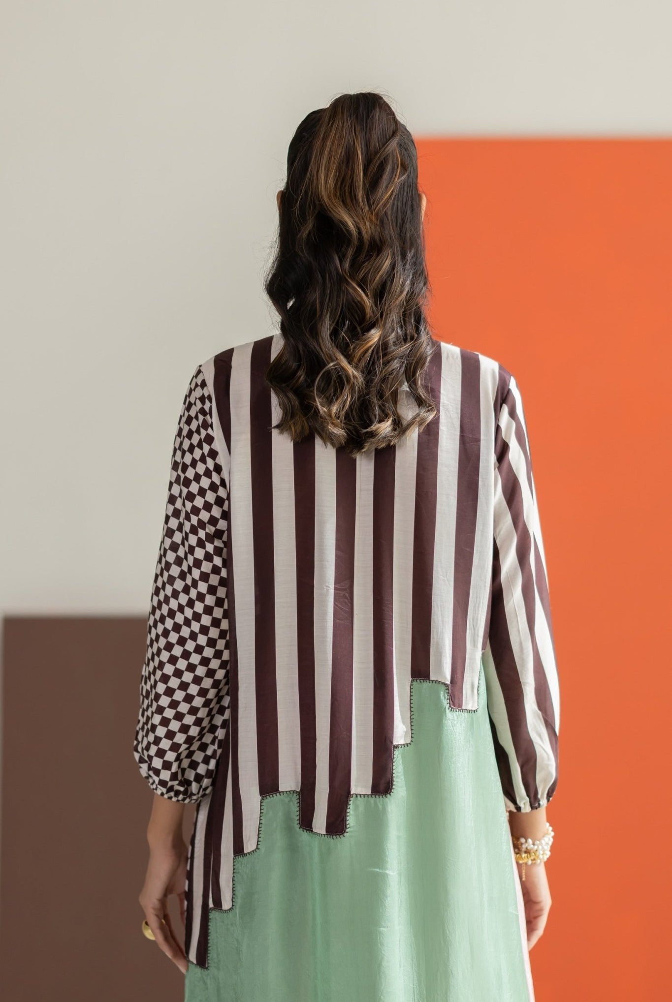 Light Pink and Sea Green Abstract Kurta Set - CiceroniKurta Set, Festive WearTussah