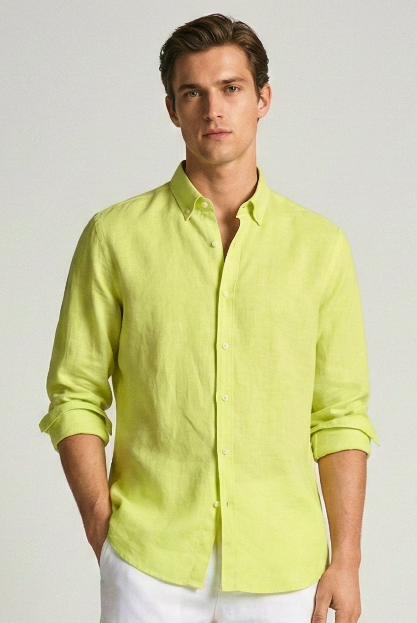 Lime Yellow 100% Pure Linen Button Down Shirt - CiceroniMen Shirtsbhrāta