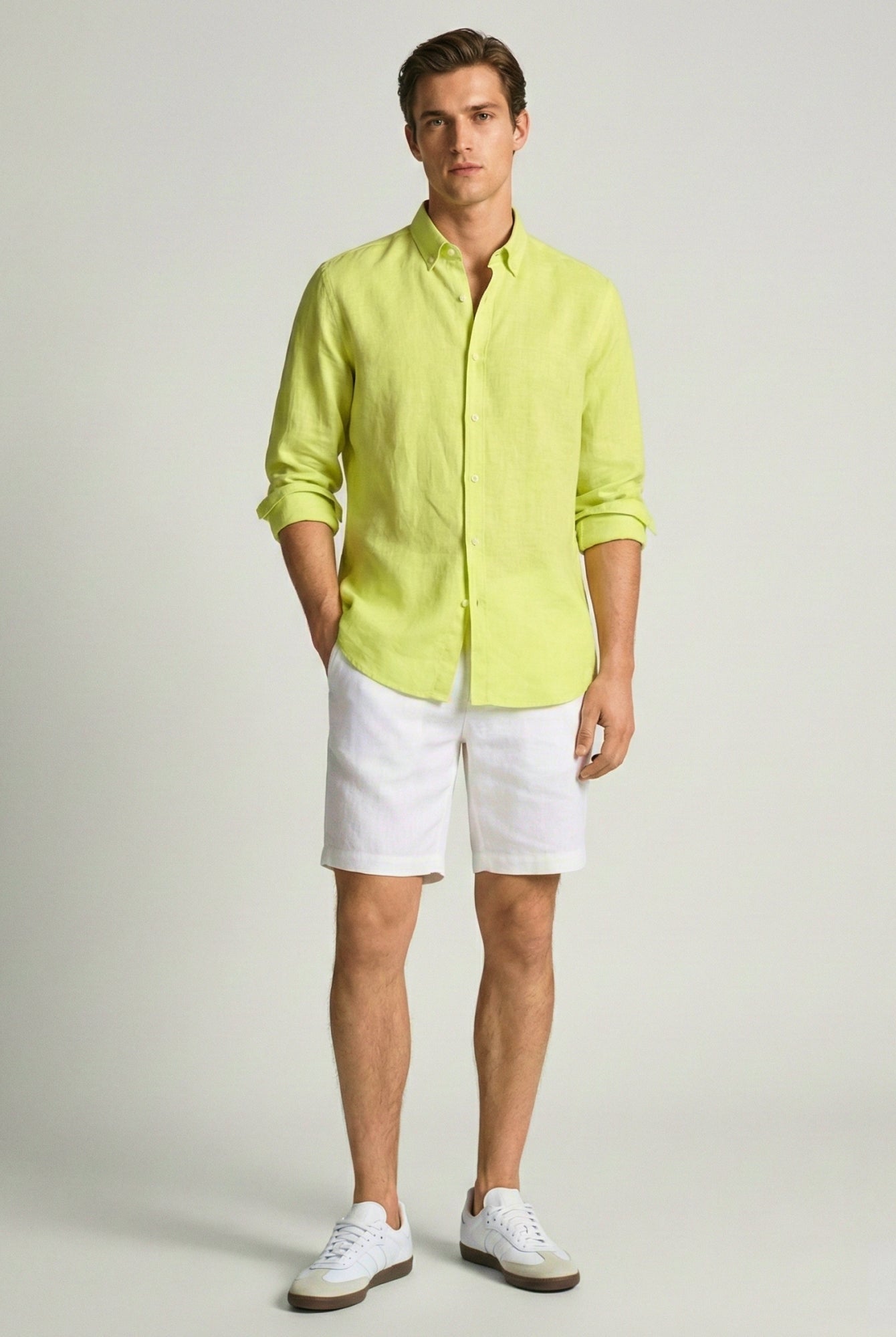 Lime Yellow 100% Pure Linen Button Down Shirt - CiceroniMen Shirtsbhrāta
