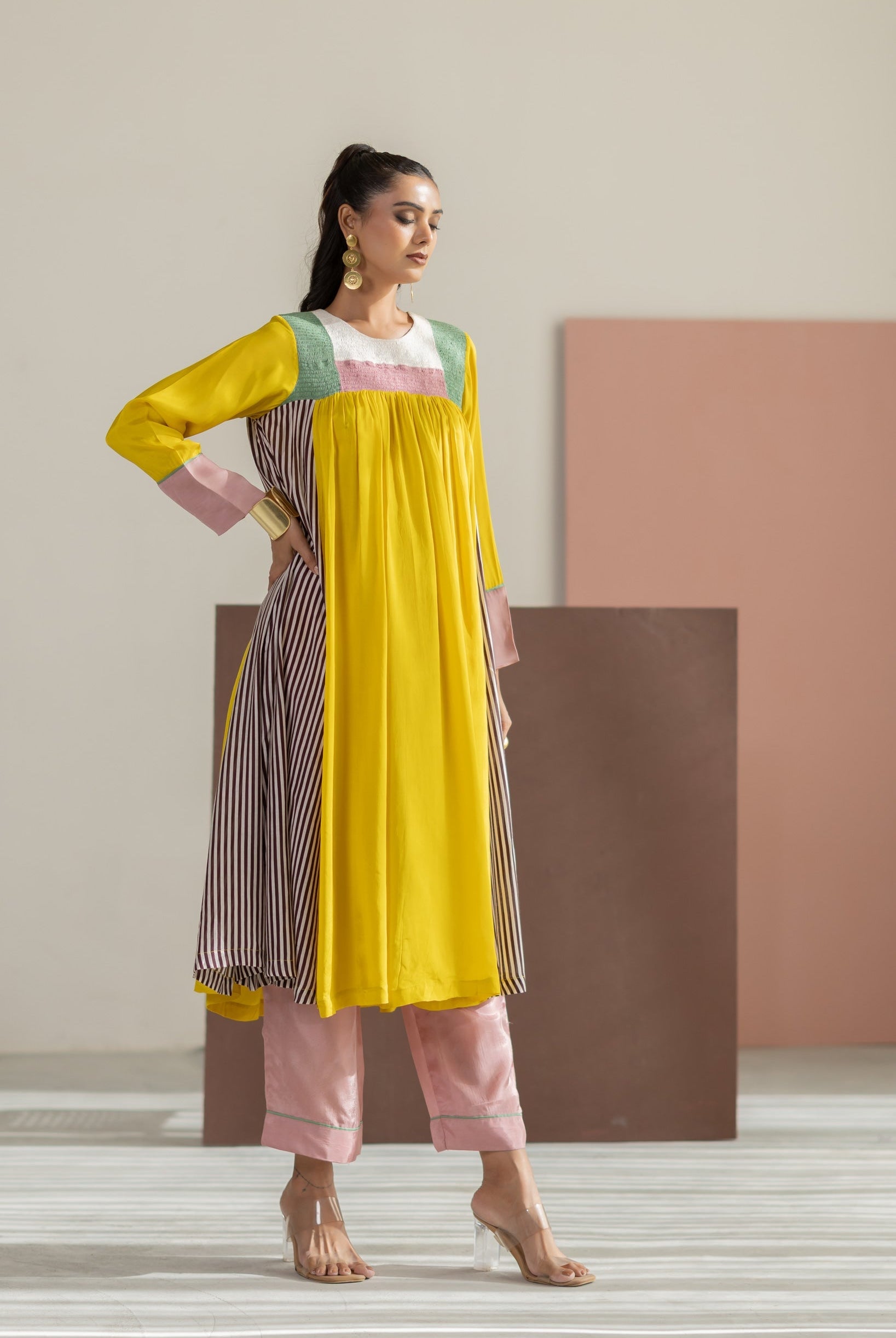 Lime Yellow Kurta Set - CiceroniKurta Set, Festive WearTussah