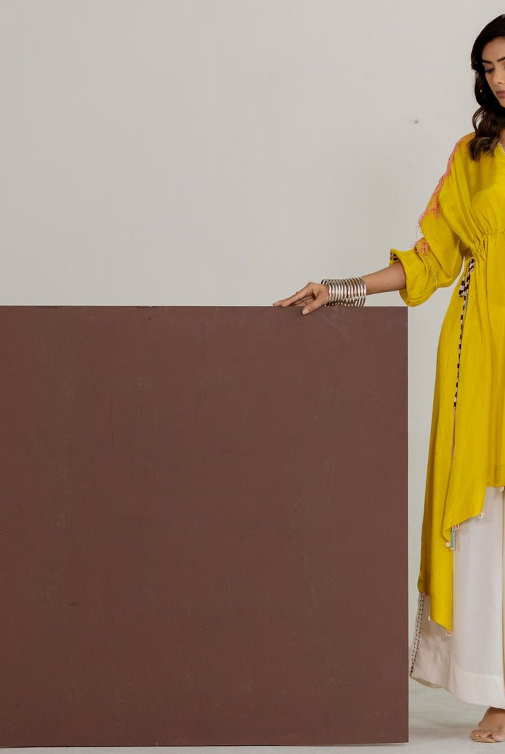 Lime Yellow Tunic Set - CiceroniKurta Set, Festive WearTussah