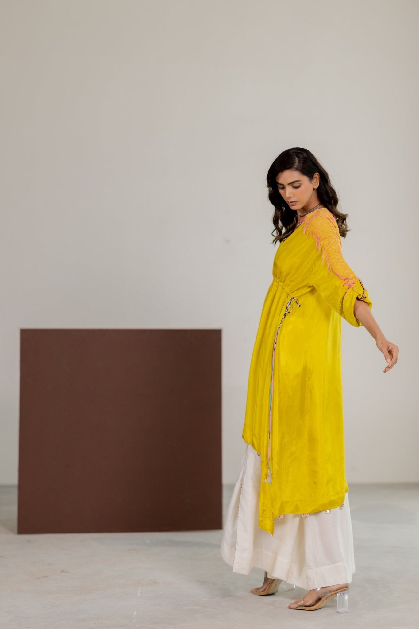 Lime Yellow Tunic Set - CiceroniKurta Set, Festive WearTussah