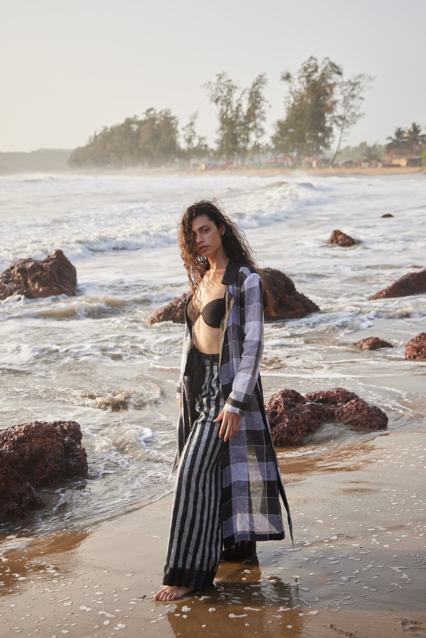 Linen Check Trench - CiceroniCapePriyanca Khanna