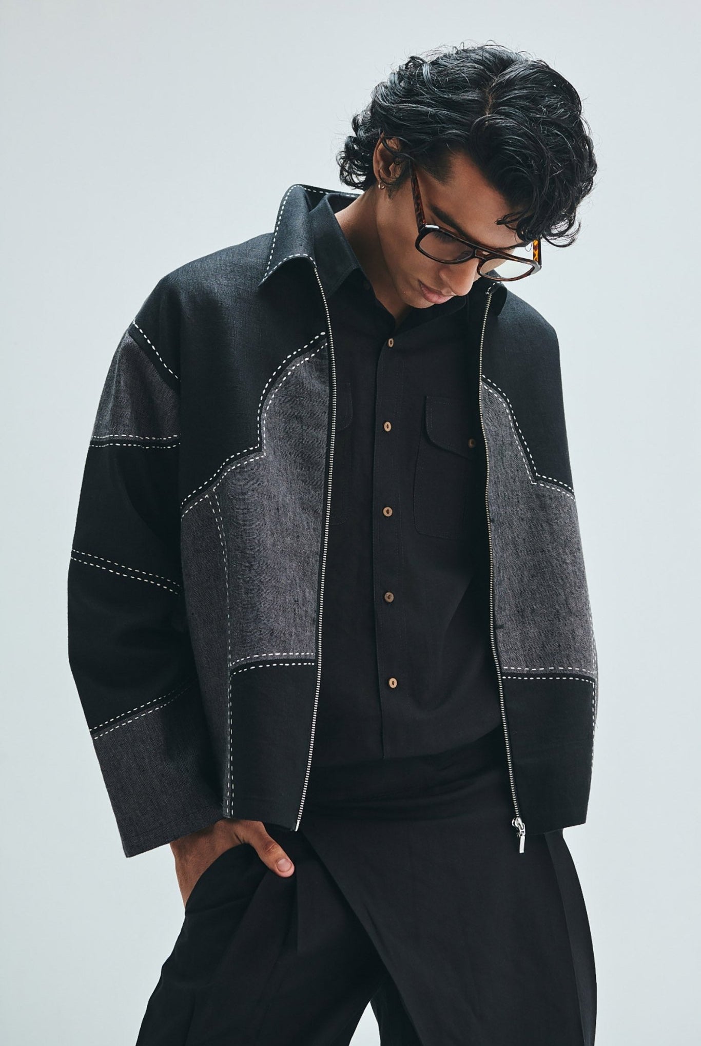 Linen Kantha Men’s Applique Panelled Jacket - CiceroniJacketSaphed