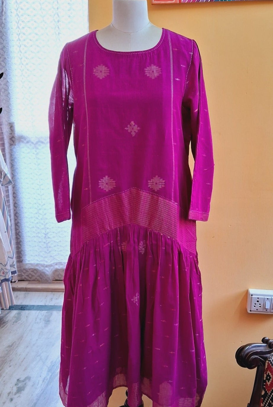 Low Pleats Dress - Magenta Kankra - RTS - CiceroniDressesBhomra