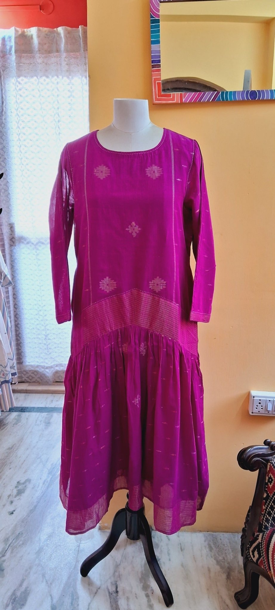 Low Pleats Dress - Magenta Kankra - RTS - CiceroniDressesBhomra