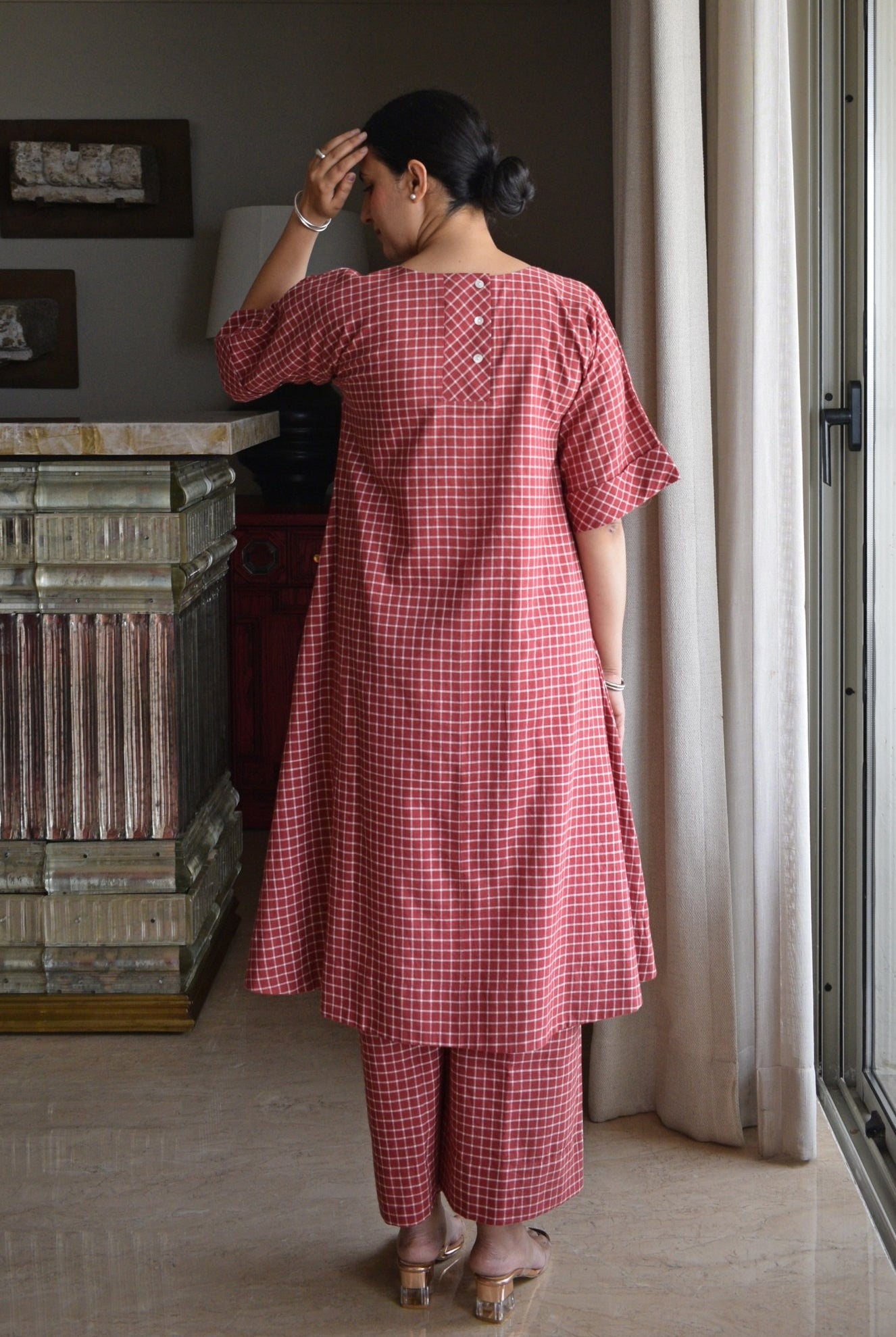 Madder Co - ord Set in Handwoven Checks - CiceroniKurta Set, Everyday WearHouse of Moxa