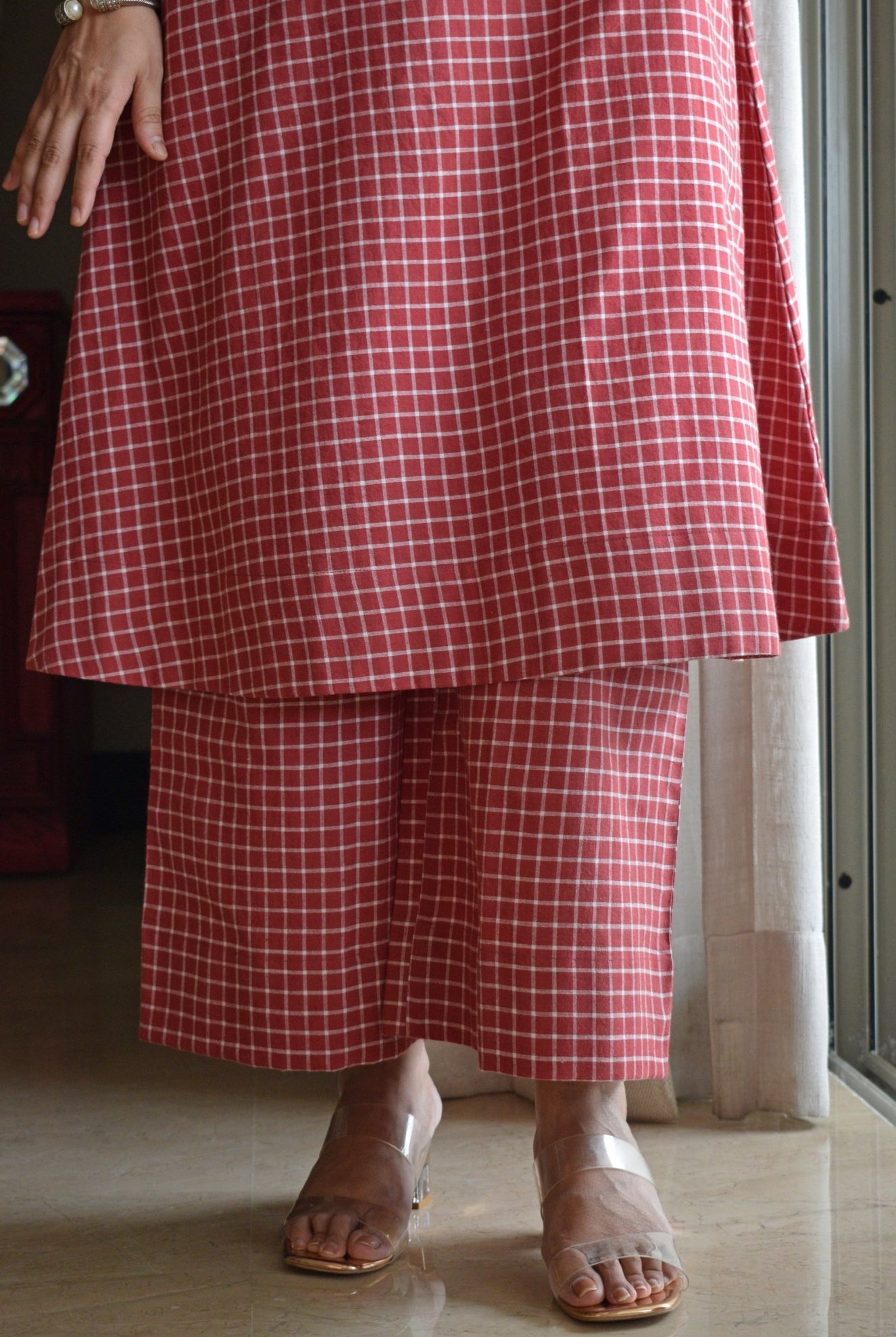 Madder Co - ord Set in Handwoven Checks - CiceroniKurta Set, Everyday WearHouse of Moxa
