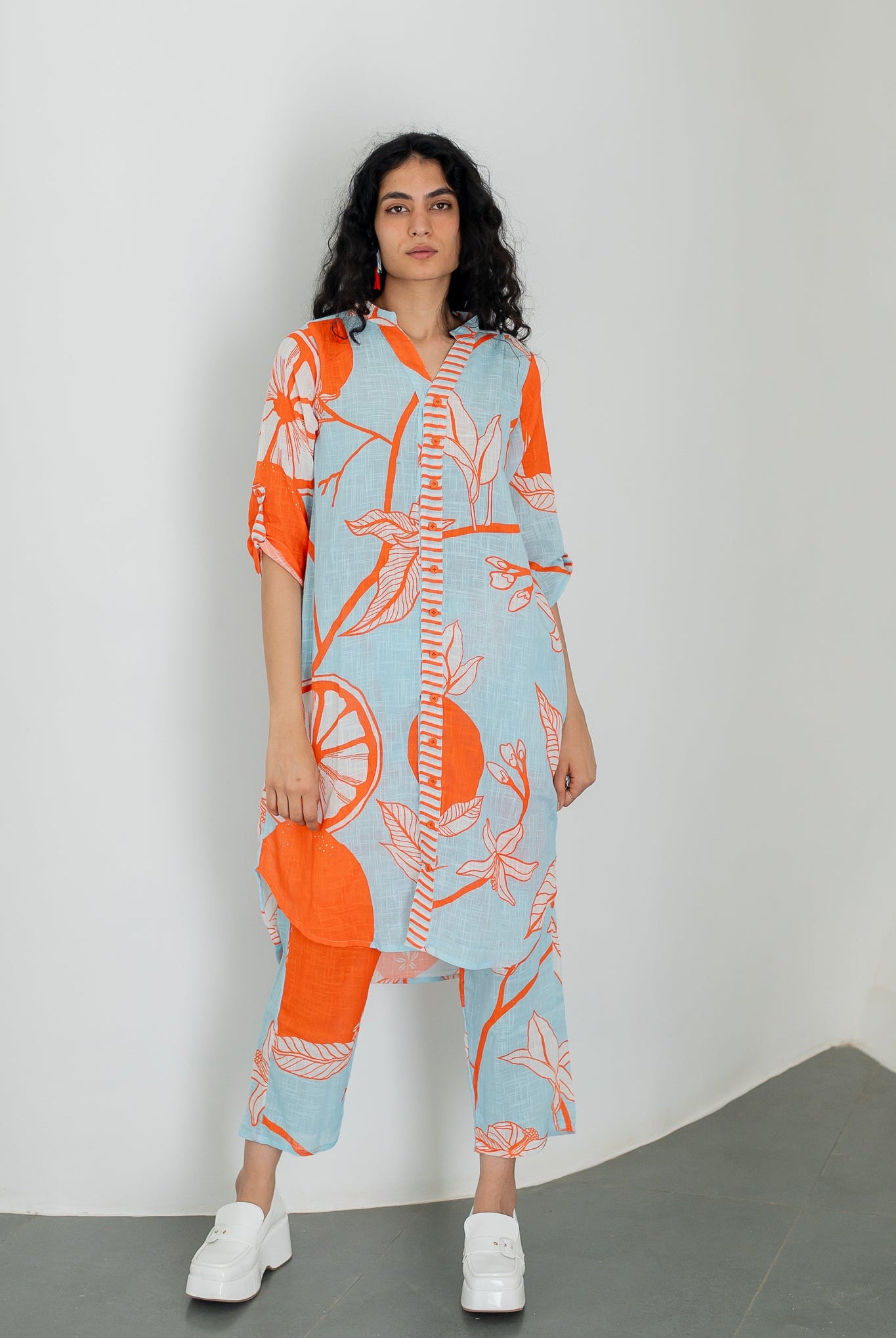 Mandarin Print Cotton Co-ord Set - CiceroniKurta SetSilai Studio