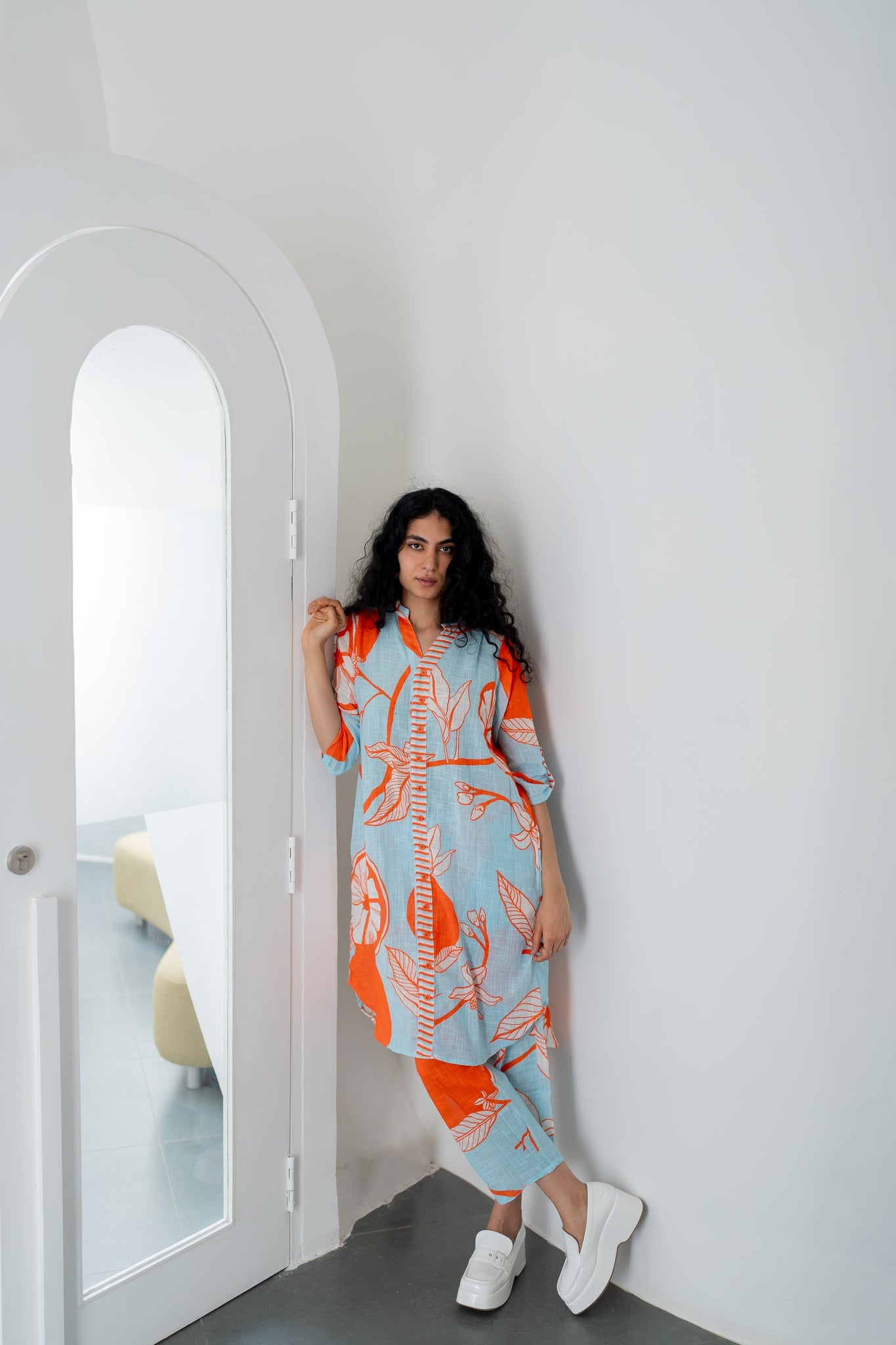Mandarin Print Cotton Co-ord Set - CiceroniKurta SetSilai Studio