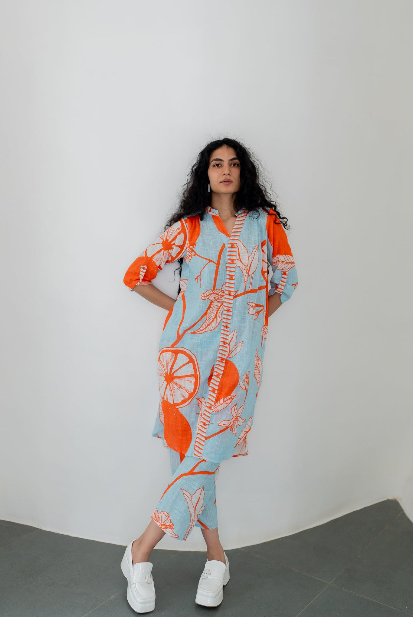 Mandarin Print Cotton Co-ord Set - CiceroniKurta SetSilai Studio
