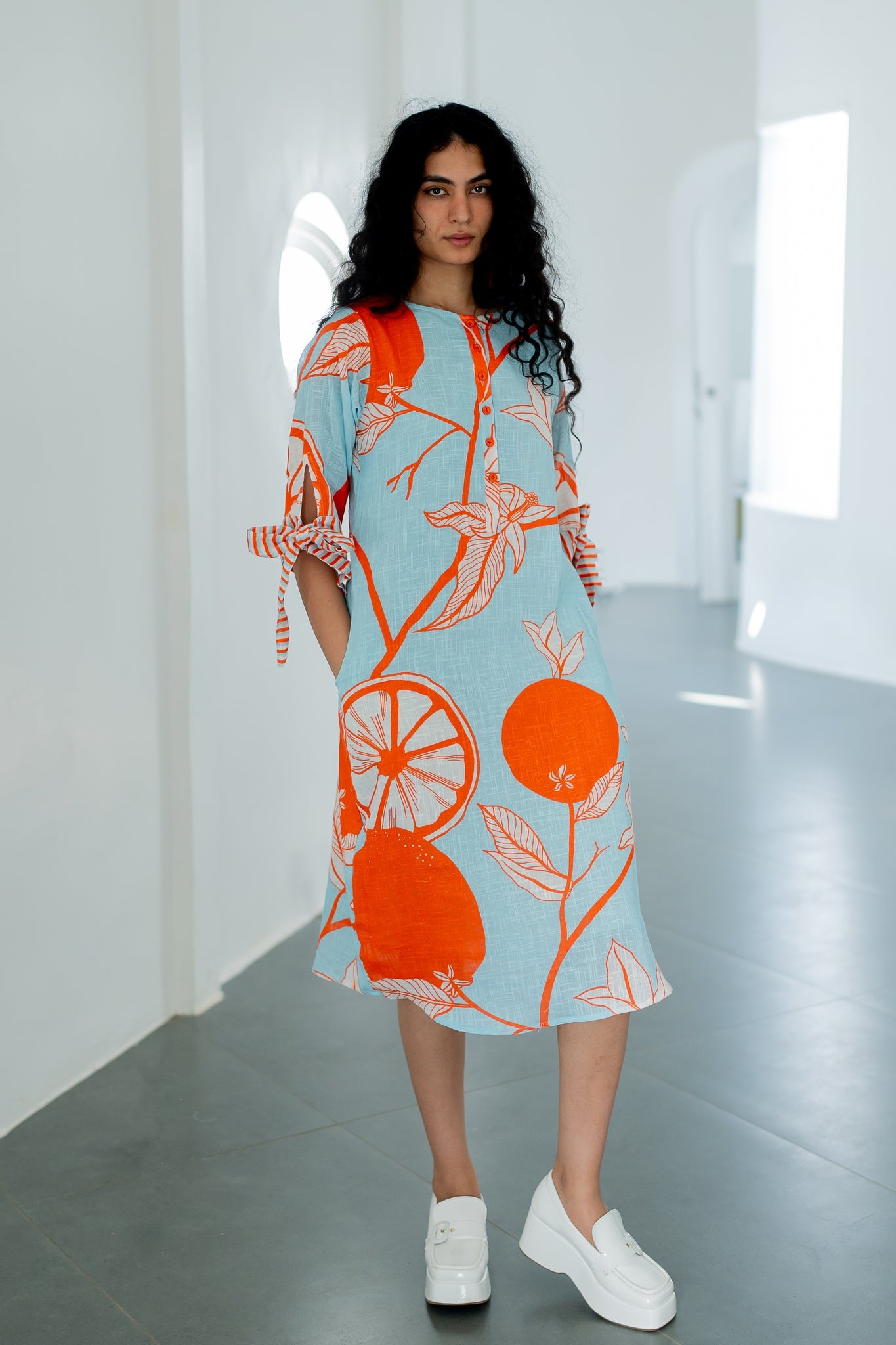 Mandarin Print Cotton Dress - CiceroniDressesSilai Studio