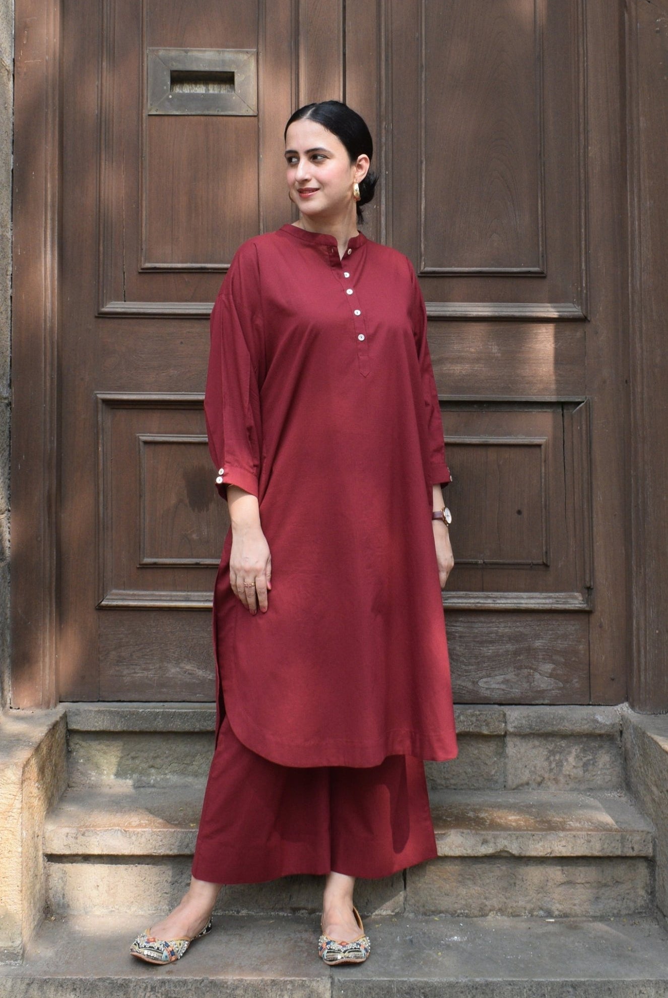 Maroon Anti - fit Co - ord Set - CiceroniKurta Set, Everyday WearHouse of Moxa