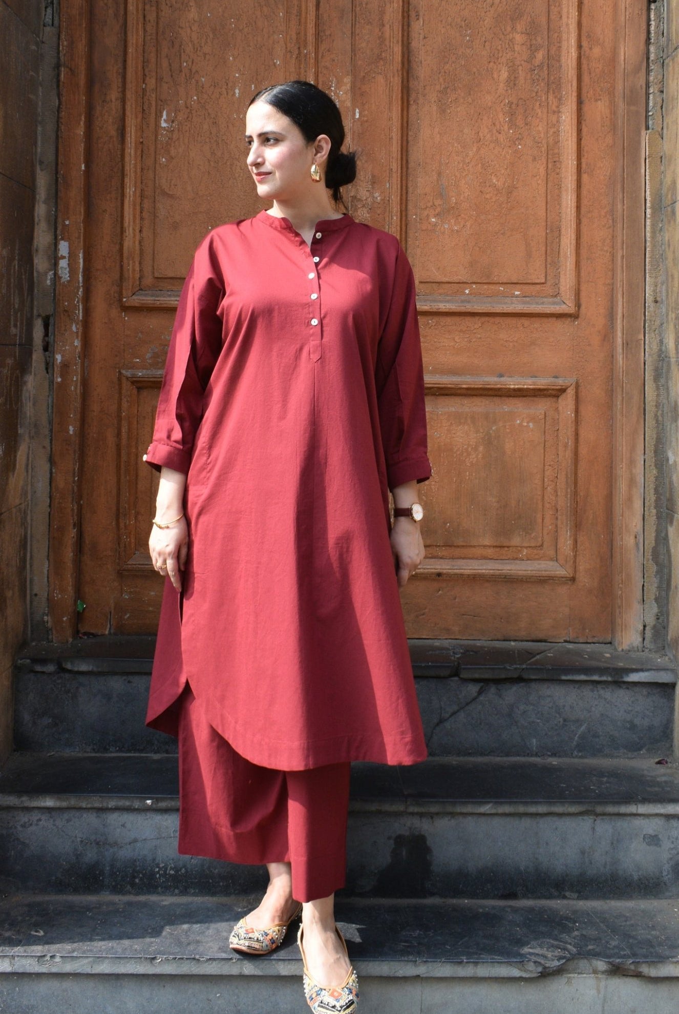 Maroon Anti - fit Co - ord Set - CiceroniKurta Set, Everyday WearHouse of Moxa