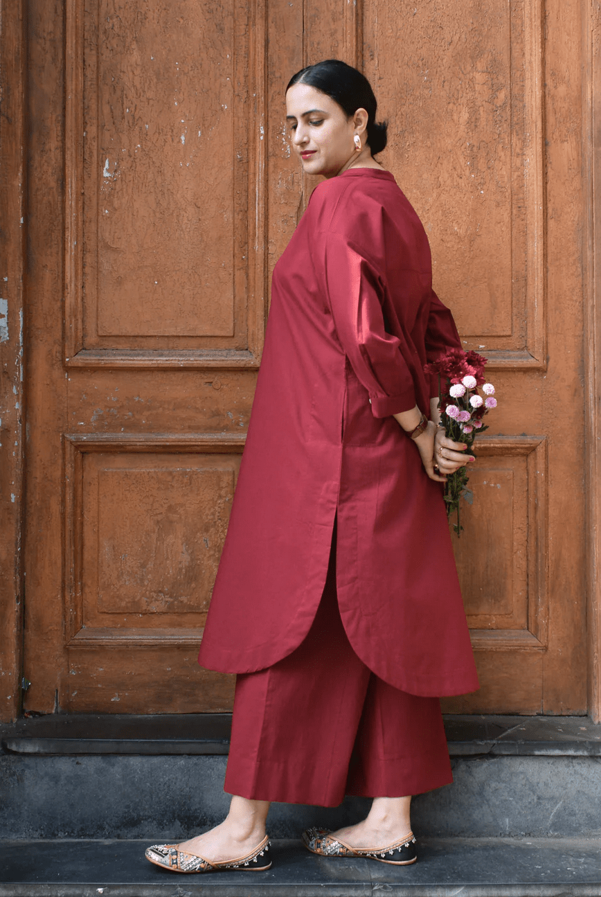 Maroon Anti - fit Co - ord Set - CiceroniKurta Set, Everyday WearHouse of Moxa