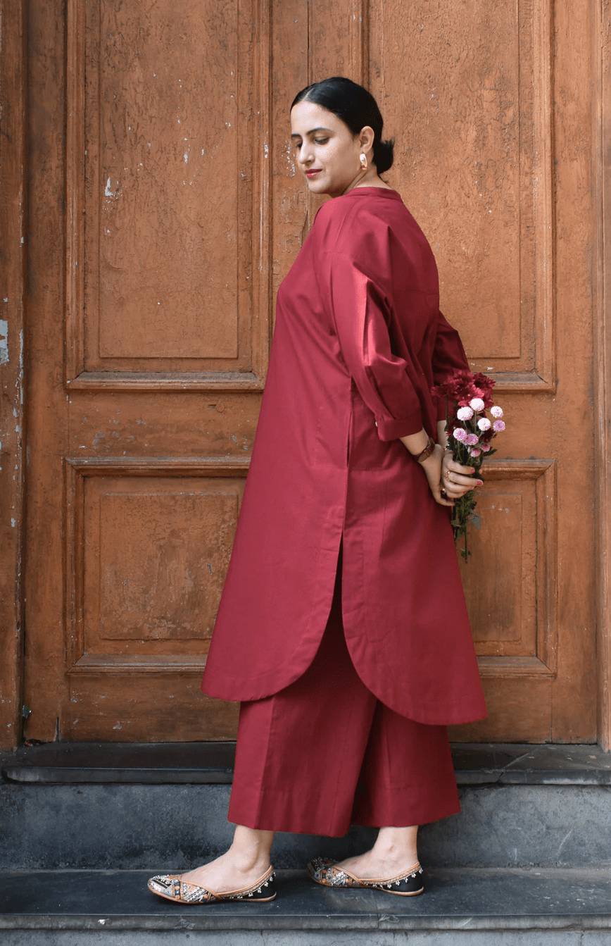 Maroon Anti - fit Co - ord Set - CiceroniKurta Set, Everyday WearHouse of Moxa