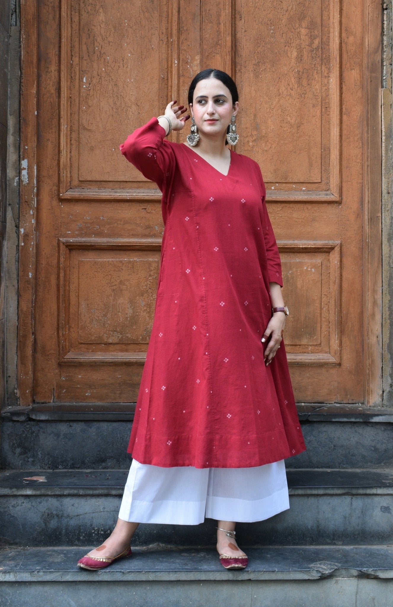 Maroon Jamdani Phiran - CiceroniKurta, Everyday WearHouse of Moxa