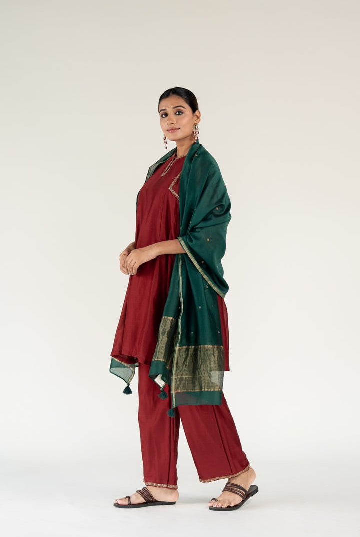 Maroon Zainab Kurta Set with Ayra Odhani - CiceroniKurta Set, Festive WearNirjara
