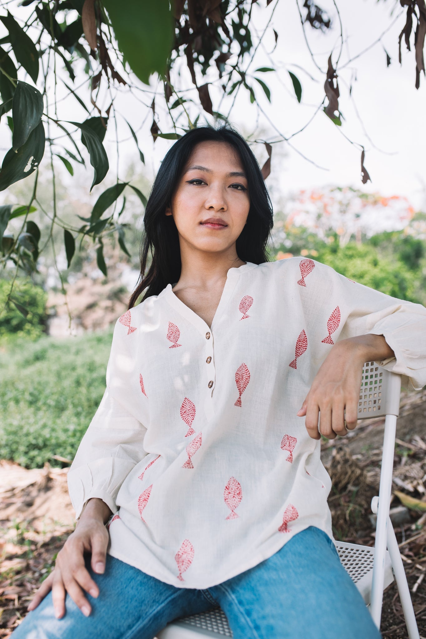 Matsya Mandarin Collar Top - CiceroniTopsIra
