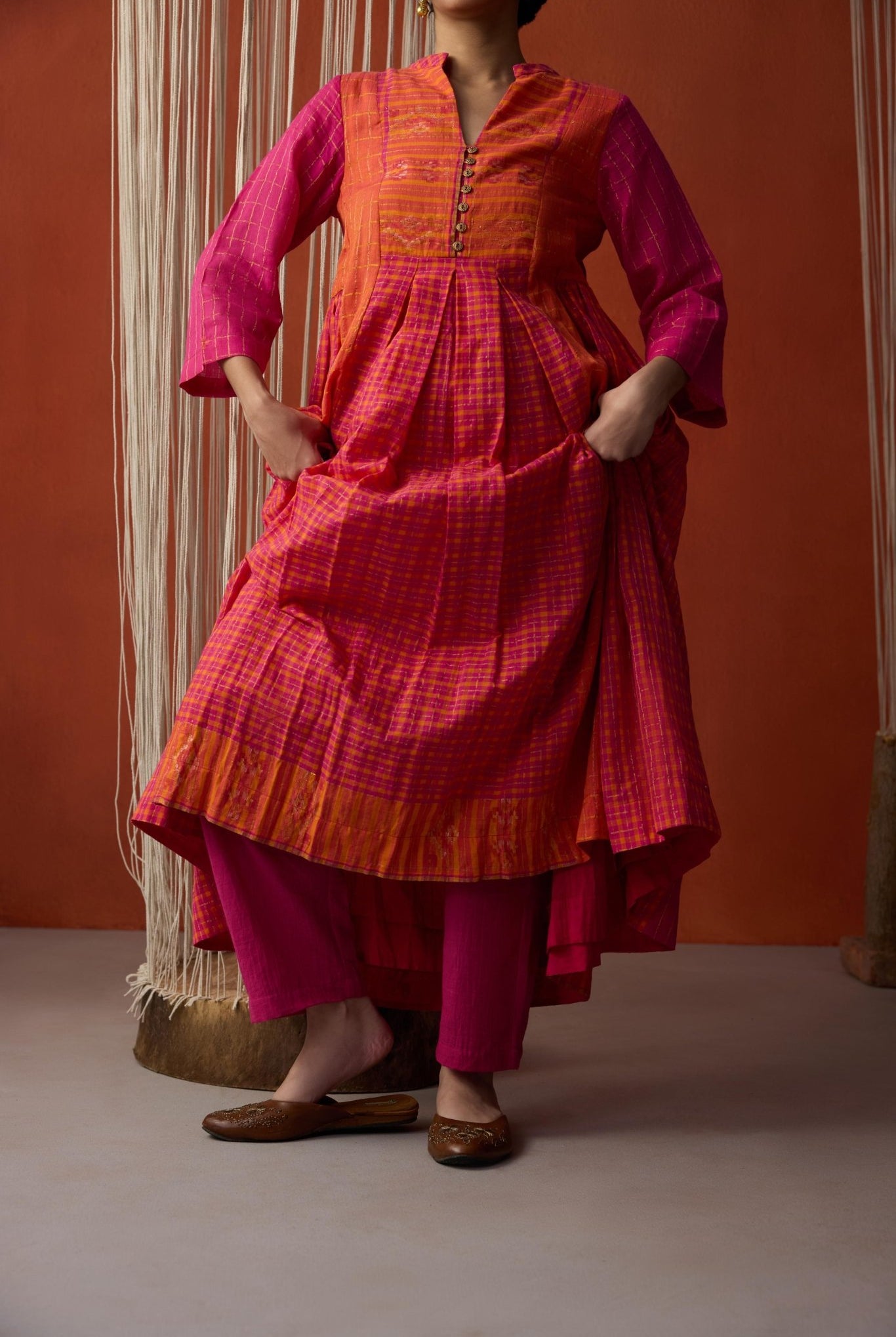 Meera Co-ord Set - Orange and Rani - CiceroniKurta Set, Everyday WearGulmohar Calcutta